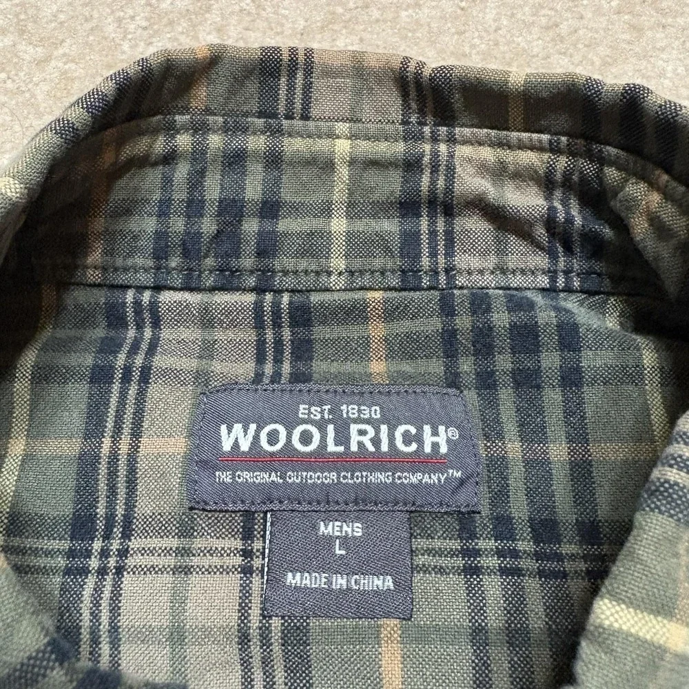 Woolrich Shirt Mens Large Green Plaid Button‎ Front Long Sleeve Outdoor Hiking